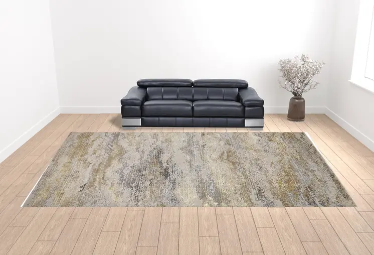 12' X 18' Gold Gray And Ivory Abstract Area Rug