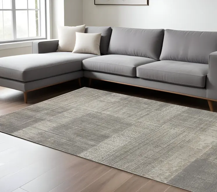 7' X 10' Gray and Ivory Abstract Non Skid Area Rug