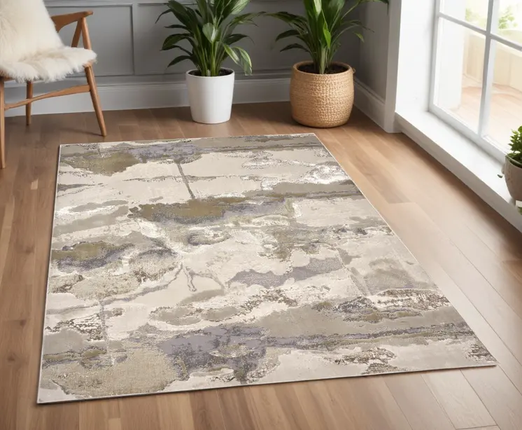 4' X 6' Gray and Ivory Abstract Non Skid Area Rug