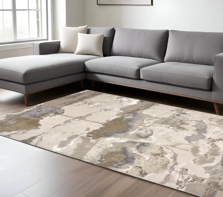 7' X 10' Gray and Ivory Abstract Non Skid Area Rug