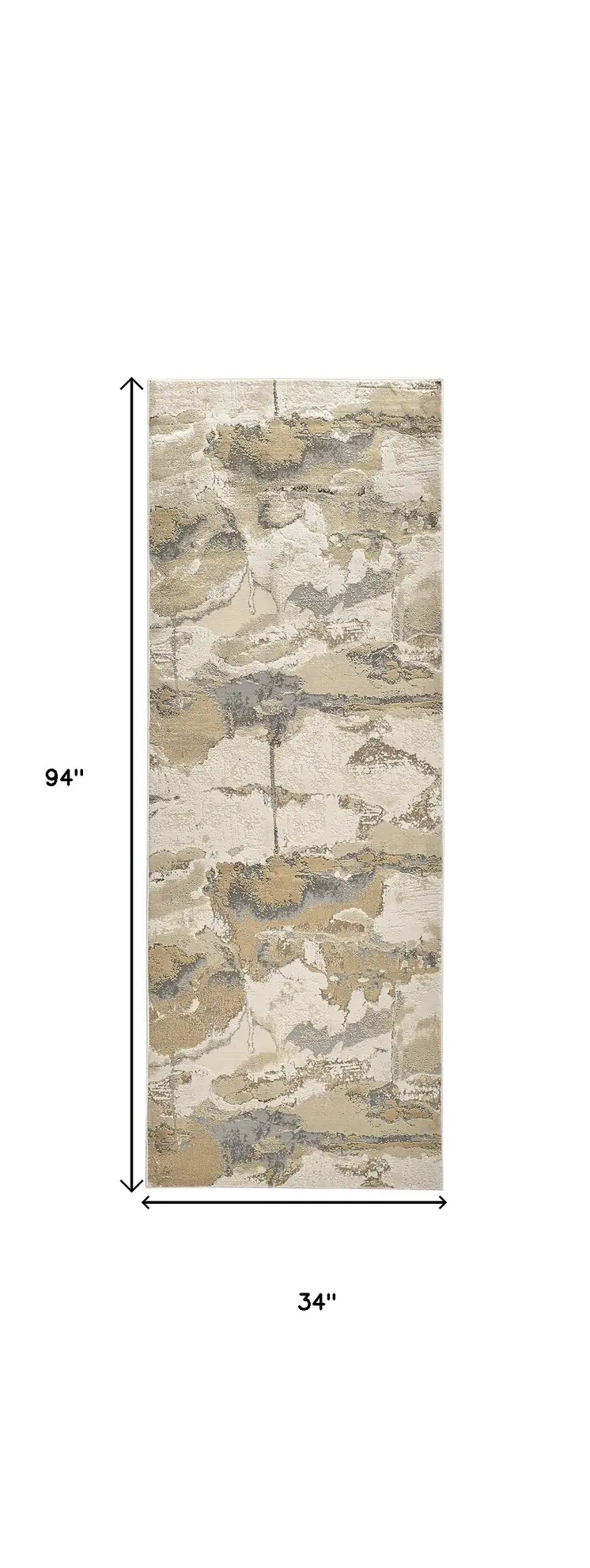 8' Gold and Ivory Abstract Power Loom Runner Rug