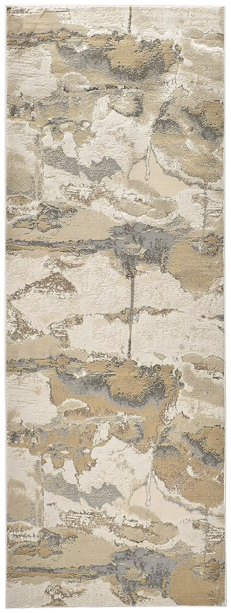 8' Gold and Ivory Abstract Power Loom Runner Rug