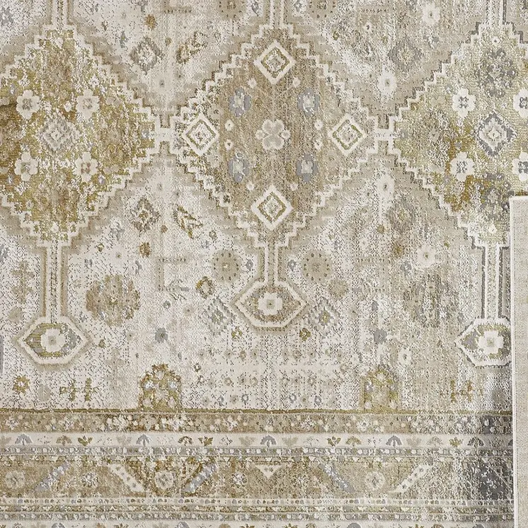 8' X 10' Gold and Ivory Floral Non Skid Area Rug