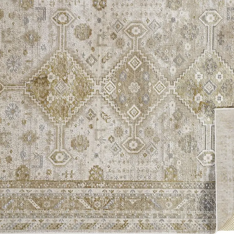8' X 10' Gold and Ivory Floral Non Skid Area Rug