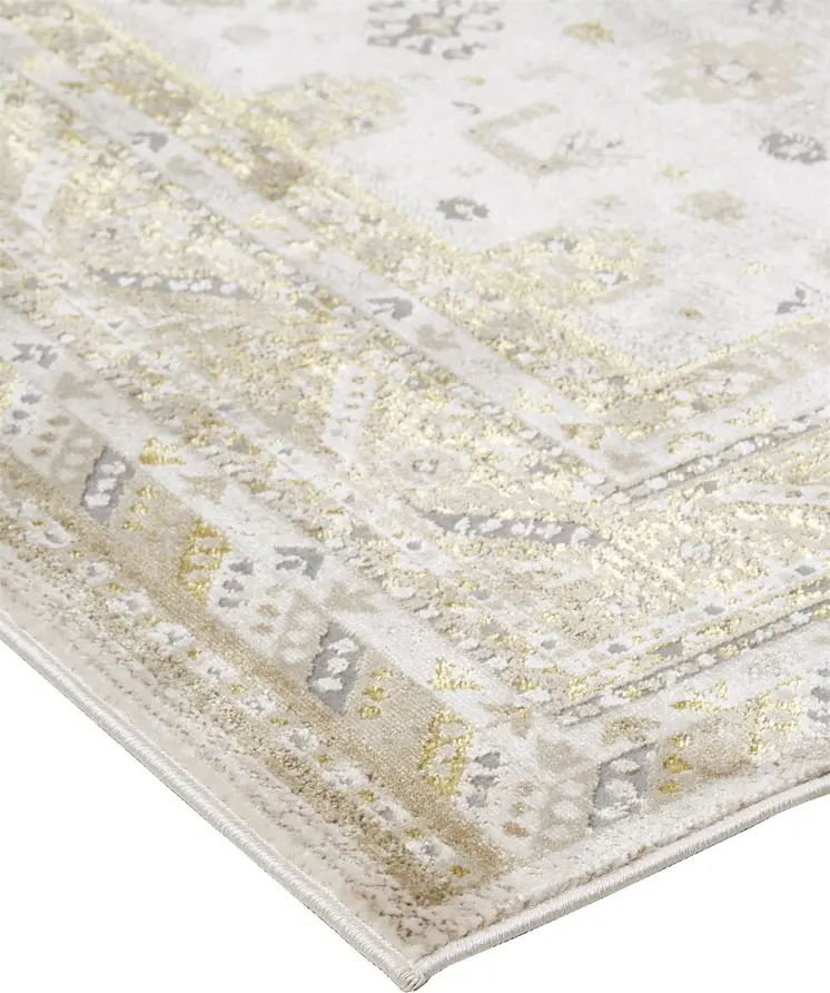 8' X 10' Gold and Ivory Floral Non Skid Area Rug