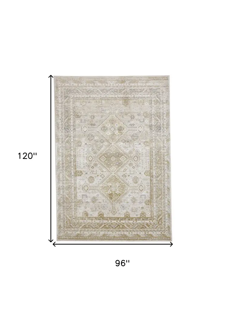 8' X 10' Gold and Ivory Floral Non Skid Area Rug