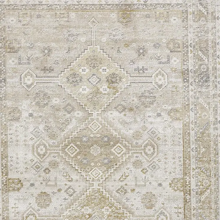 7' X 10' Gold And Ivory Floral Stain Resistant Area Rug
