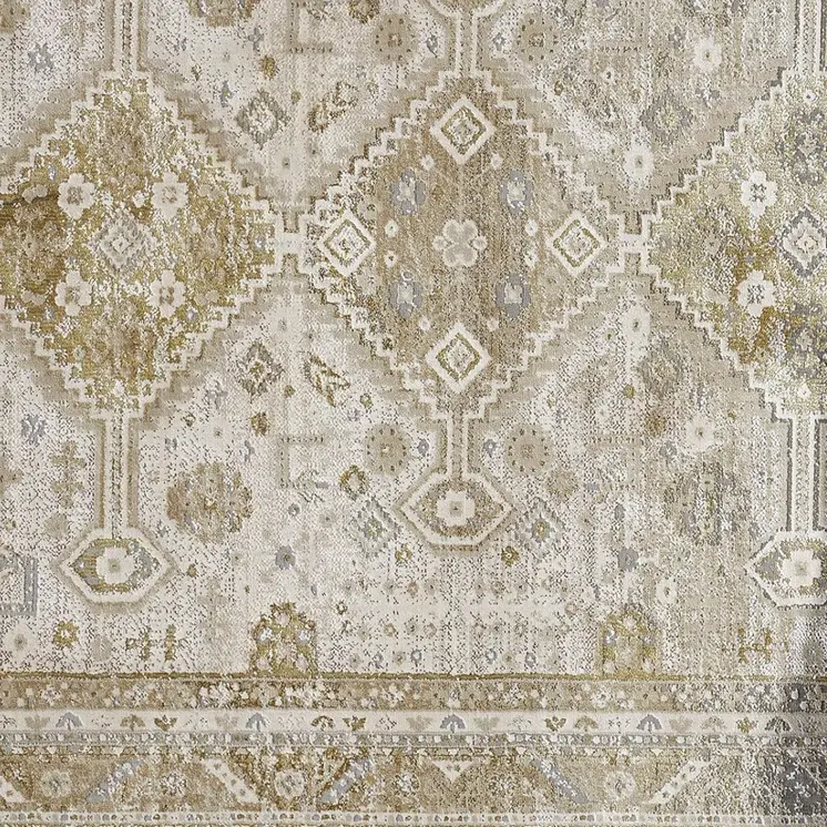 9' X 12' Gold And Ivory Floral Area Rug