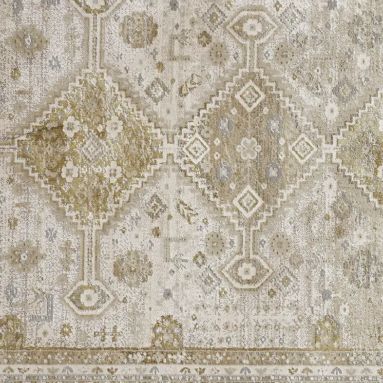 10' X 13' Gold And Ivory Floral Stain Resistant Area Rug
