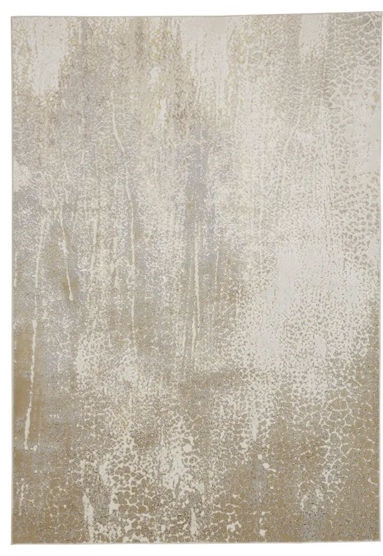 5' X 8' Ivory Gray And Gold Abstract Stain Resistant Area Rug