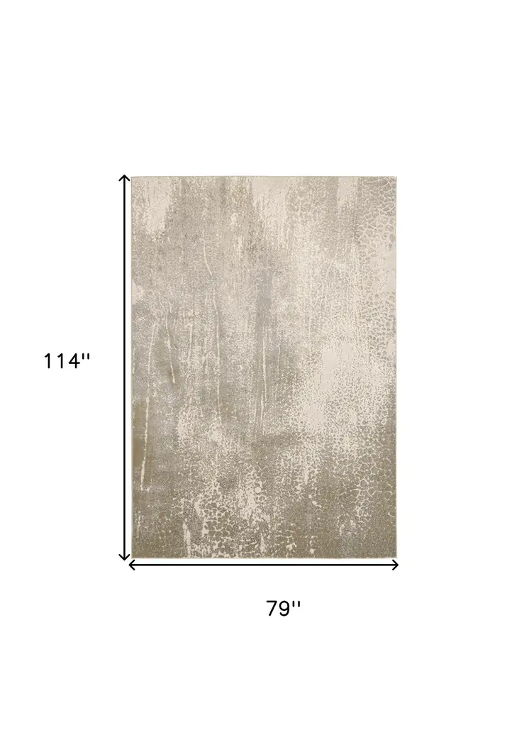 7' X 10' Ivory Gray And Gold Abstract Stain Resistant Area Rug