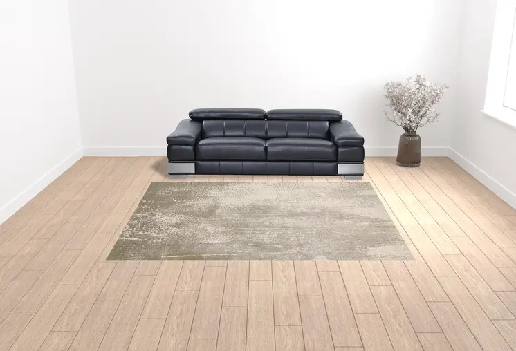 9' X 12' Ivory Gray And Gold Abstract Area Rug