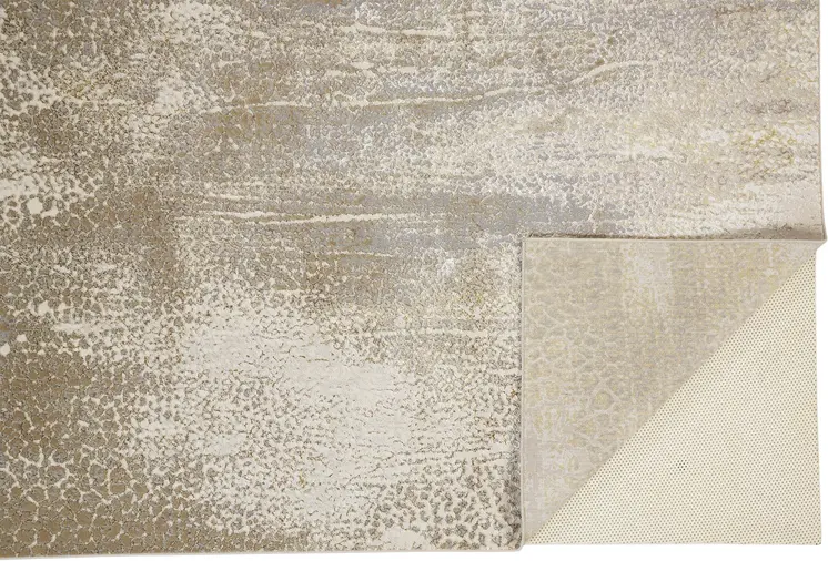 10' X 13' Ivory Gray And Gold Abstract Stain Resistant Area Rug