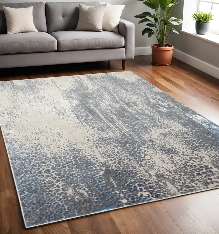 5' X 8' Gray and Ivory Abstract Non Skid Area Rug