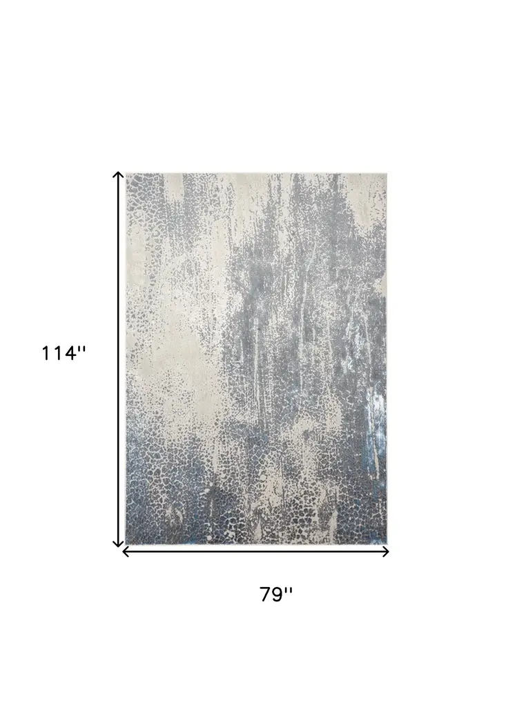 7' X 10' Gray Blue and Ivory Abstract Non Skid Area Rug