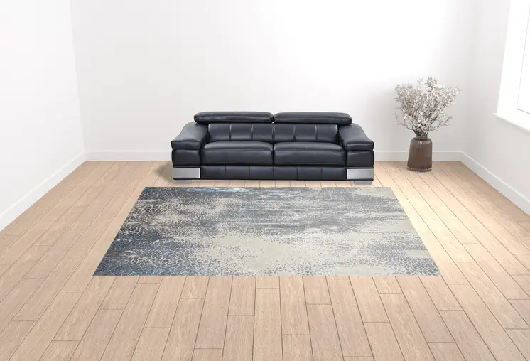 10' X 13' Gray Blue And Ivory Abstract Stain Resistant Area Rug