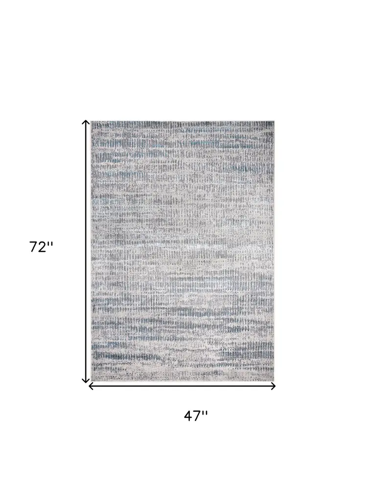4' X 6' Blue and Ivory Abstract Non Skid Area Rug