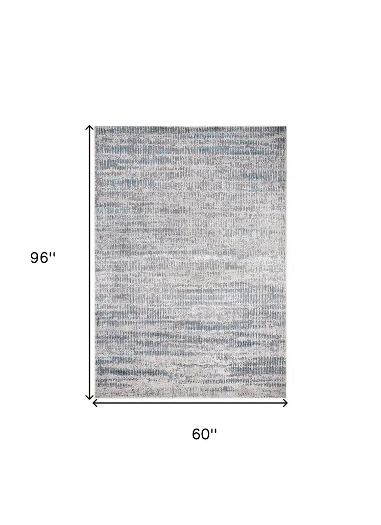 5' X 8' Blue and Ivory Abstract Non Skid Area Rug