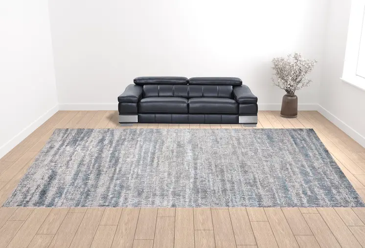 13' X 20' Blue And Ivory Abstract Area Rug