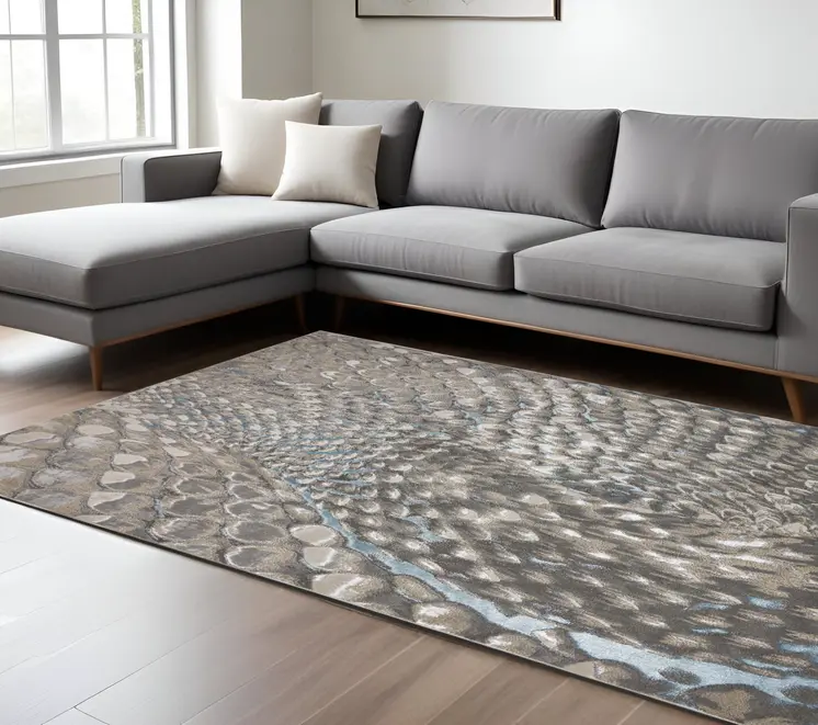 8' X 10' Gray Geometric Non Skid Area Rug