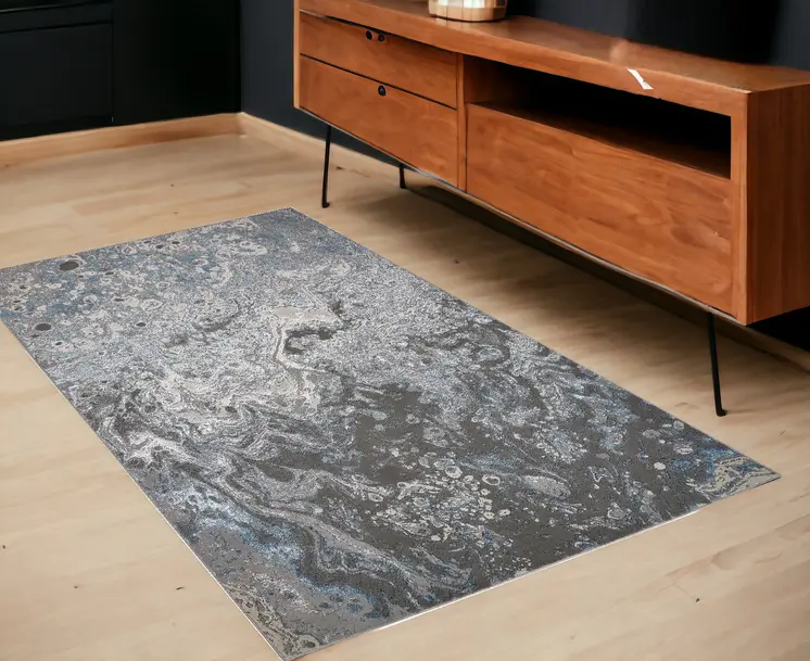 4' X 6' Blue and Gray Abstract Power Loom Area Rug