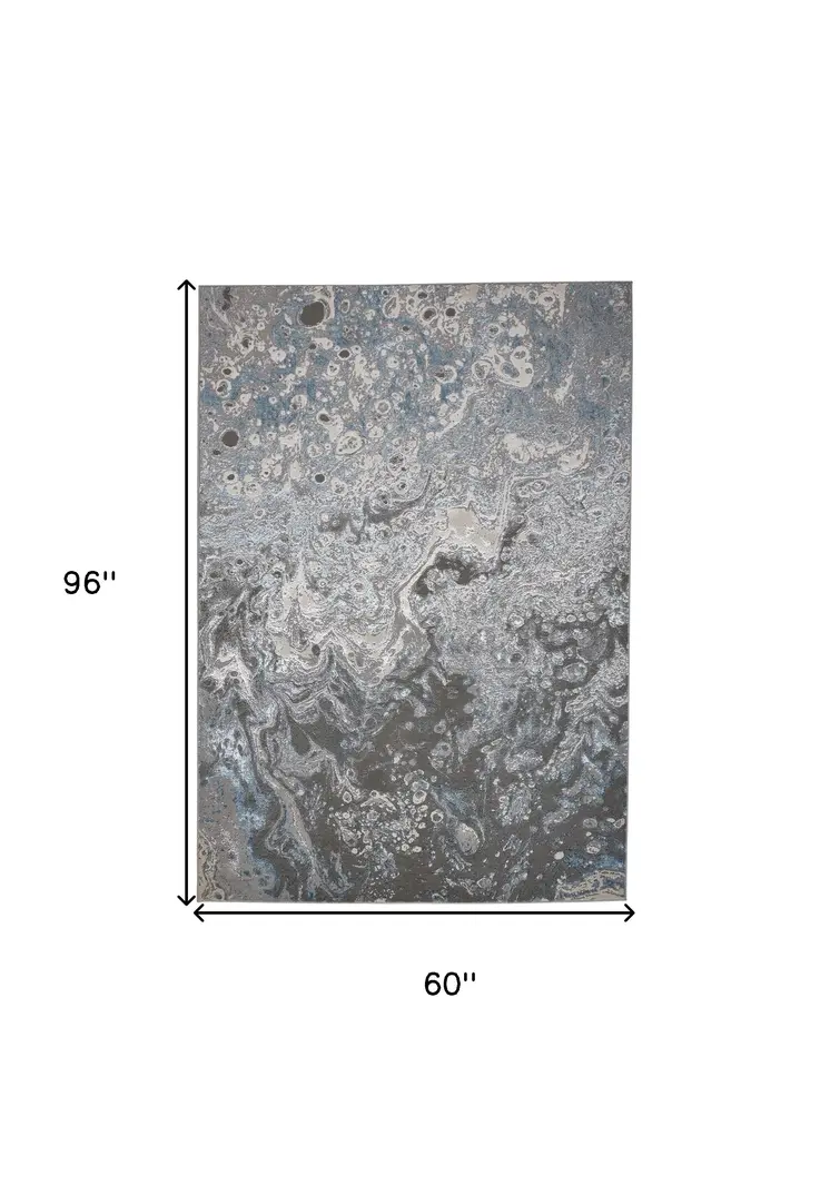 5' X 8' Blue and Gray Abstract Power Loom Area Rug