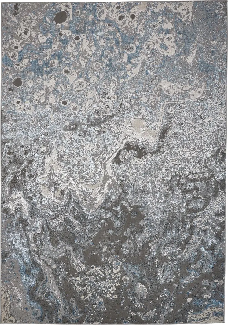 10' X 13' Blue and Gray Abstract Power Loom Area Rug