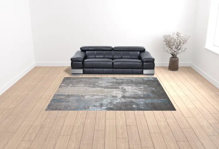 9' X 12' Gray Ivory And Blue Abstract Area Rug