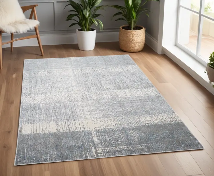 4' X 6' Gray and White Abstract Non Skid Area Rug