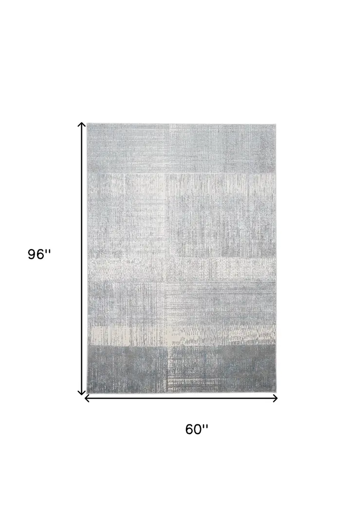 5' X 8' Gray and White Abstract Non Skid Area Rug