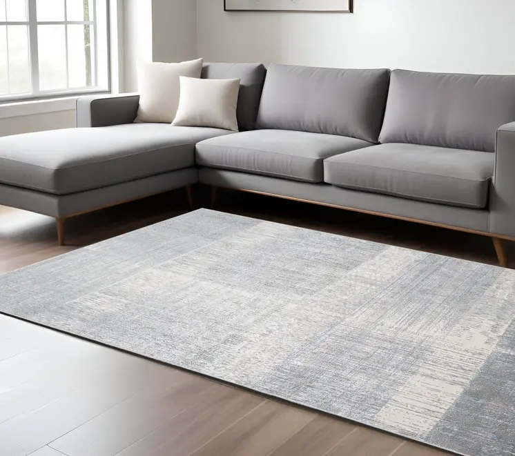 8' X 10' Gray and White Abstract Non Skid Area Rug