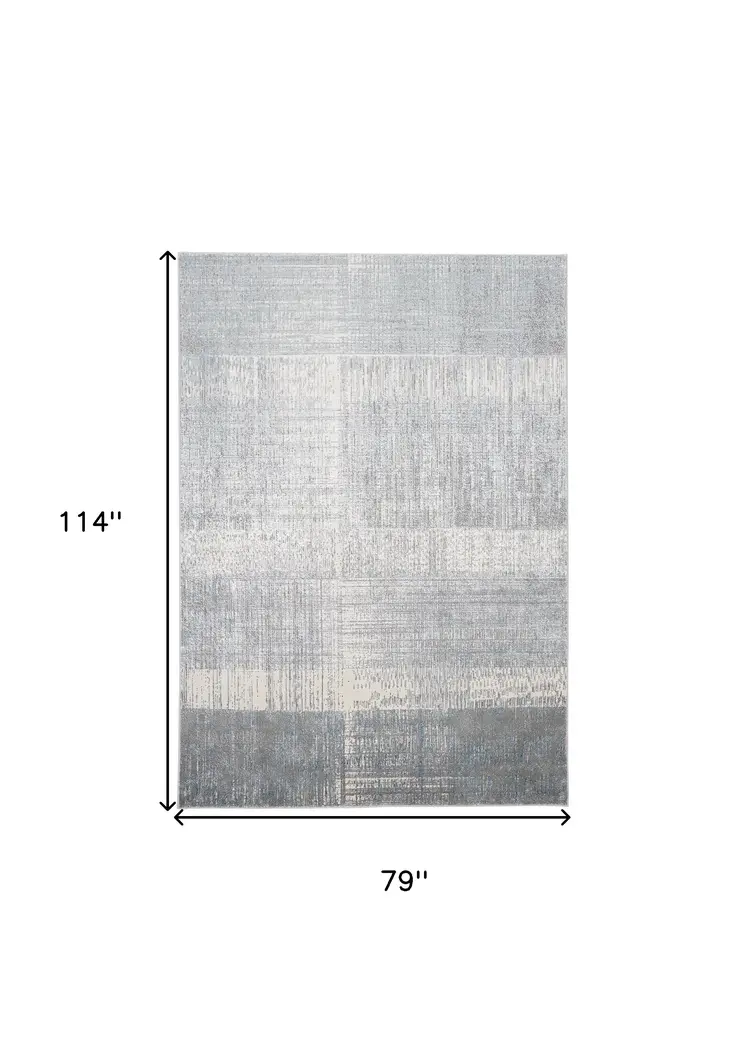 7' X 10' Gray and White Abstract Non Skid Area Rug