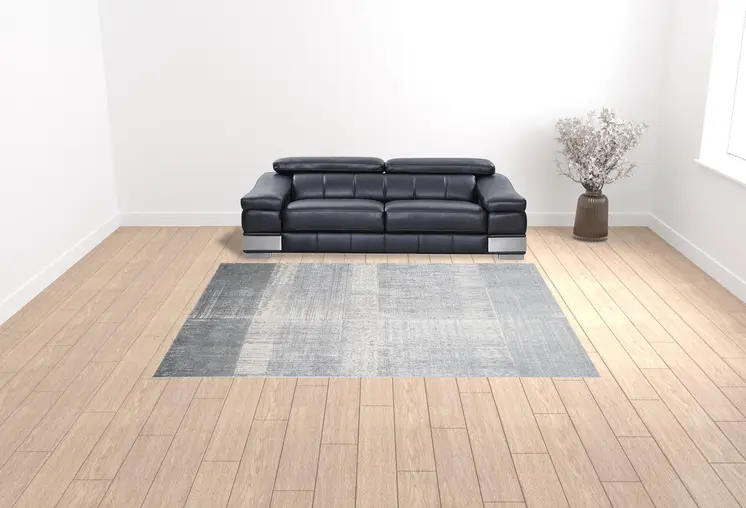 9' X 12' White Gray And Blue Abstract Area Rug
