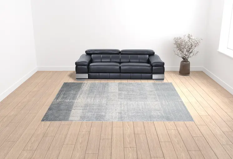 10' X 13' White Gray And Blue Abstract Stain Resistant Area Rug
