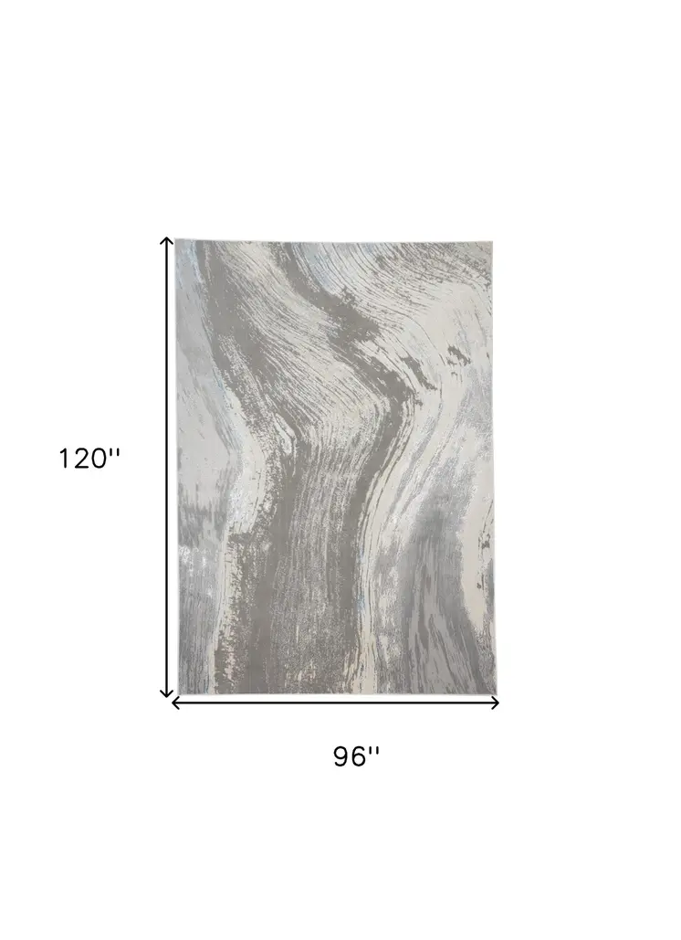 8' X 10' Gray Ivory and Blue Abstract Non Skid Area Rug