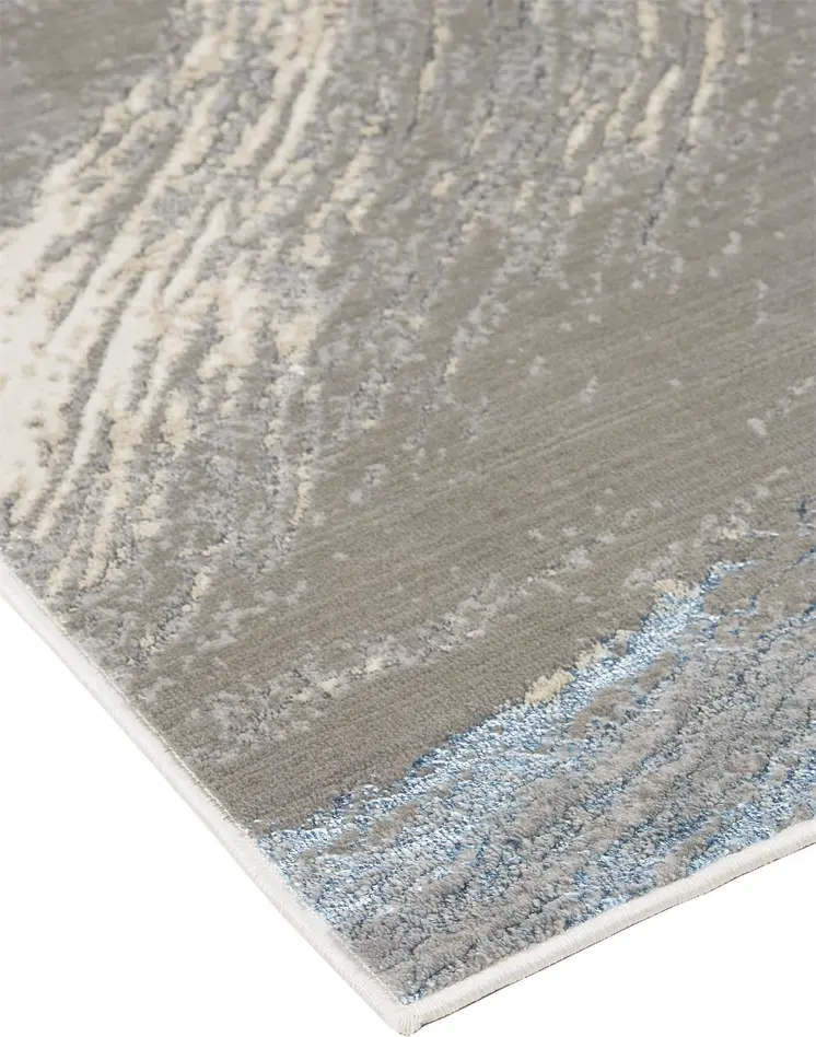 8' X 10' Gray Ivory and Blue Abstract Non Skid Area Rug