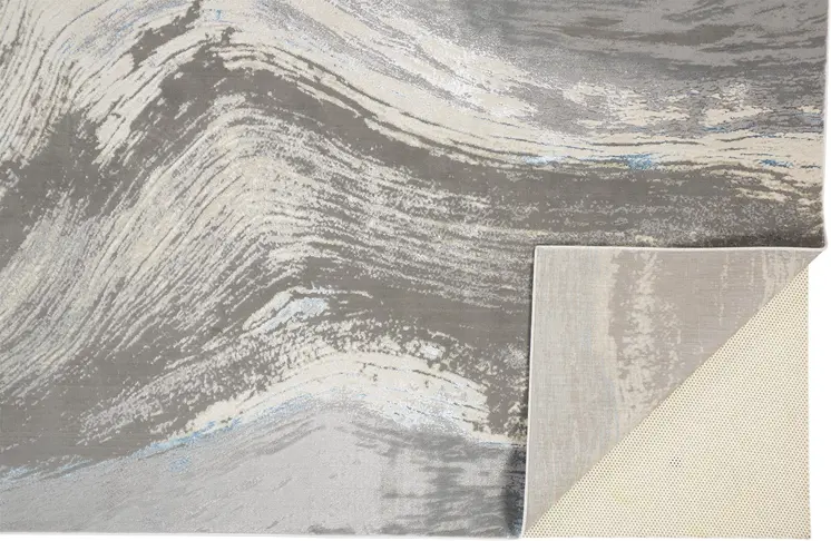8' X 10' Gray Ivory and Blue Abstract Non Skid Area Rug