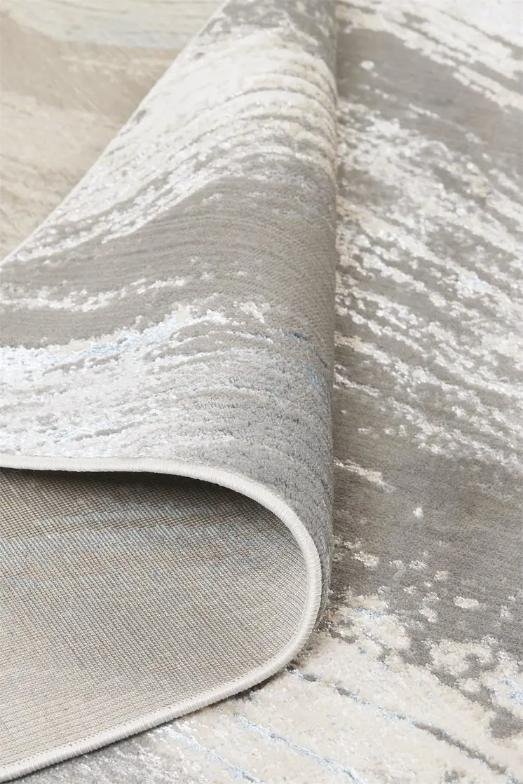 8' X 10' Gray Ivory and Blue Abstract Non Skid Area Rug