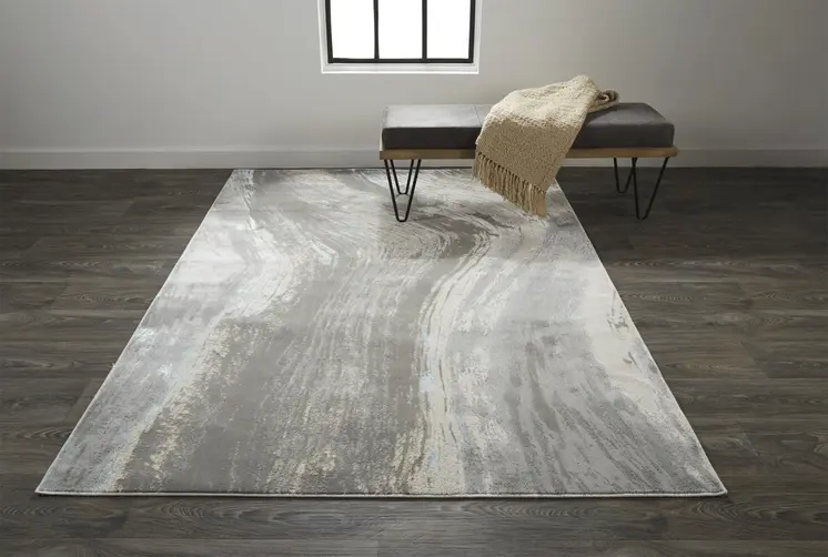 8' X 11' Blue and Gray Abstract Power Loom Area Rug