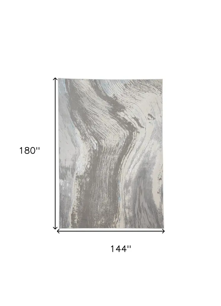 12' X 15' Gray Ivory And Blue Abstract Area Rug