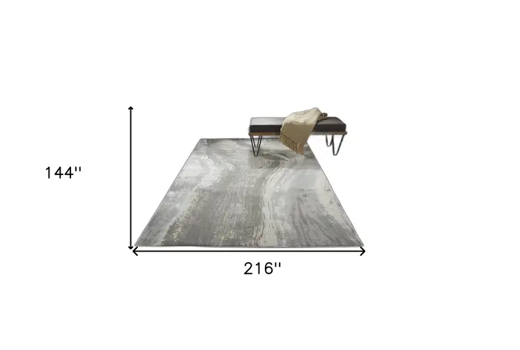 12' X 18' Gray Ivory And Blue Abstract Area Rug