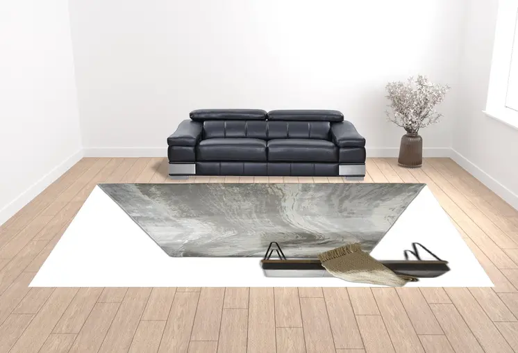 12' X 18' Gray Ivory And Blue Abstract Area Rug