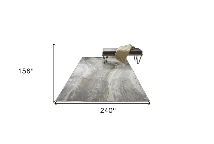 13' X 20' Gray Ivory And Blue Abstract Area Rug