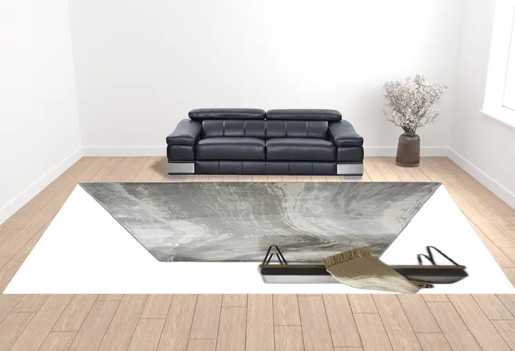 13' X 20' Gray Ivory And Blue Abstract Area Rug