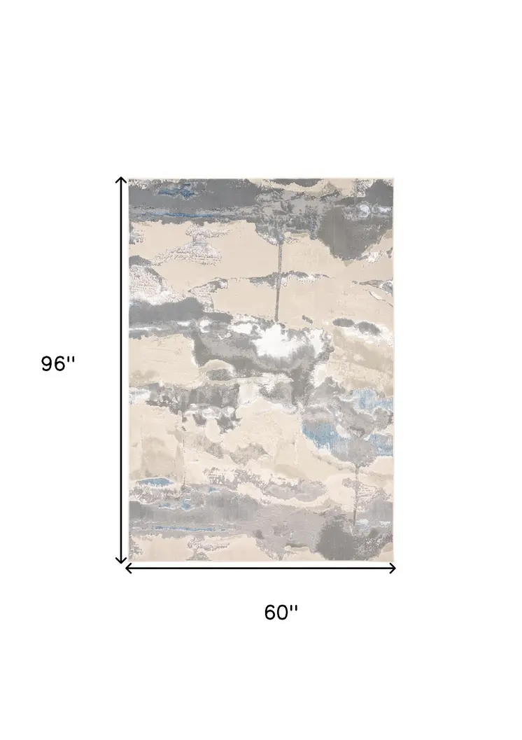 5' X 8' Gray and Ivory Abstract Non Skid Area Rug
