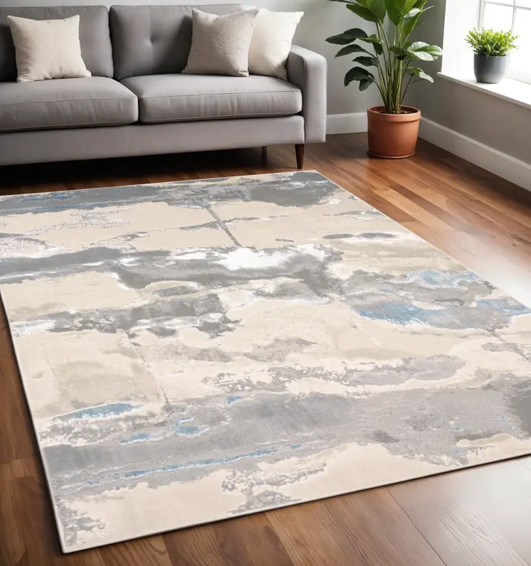5' X 8' Gray and Ivory Abstract Non Skid Area Rug