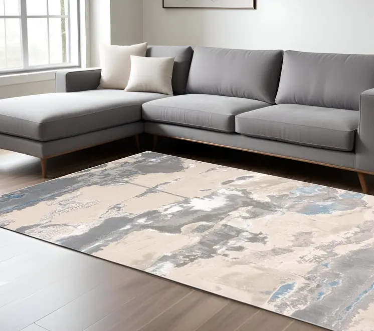 8' X 10' Gray and Ivory Abstract Non Skid Area Rug