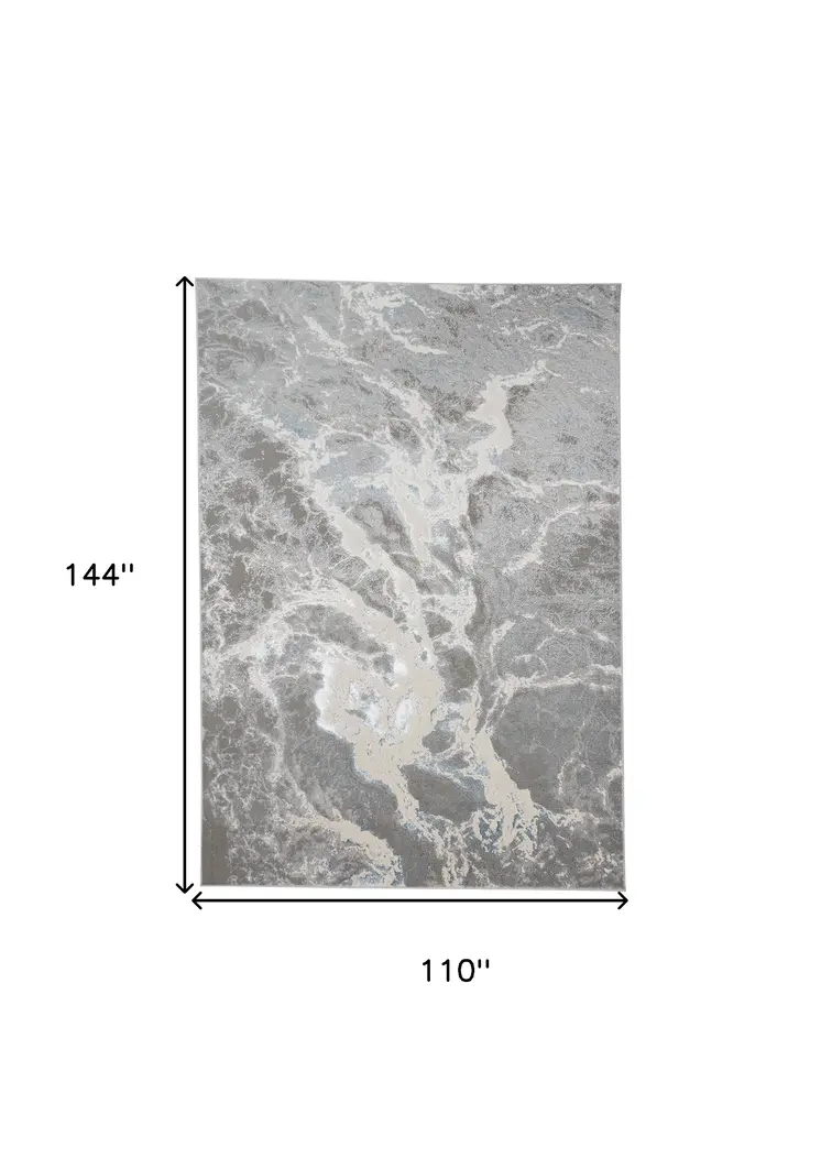 9' X 12' Gray and Ivory Abstract Power Loom Area Rug