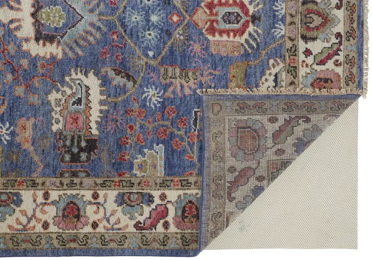 2' X 3' Blue and Beige Wool Floral Hand Knotted Area Rug