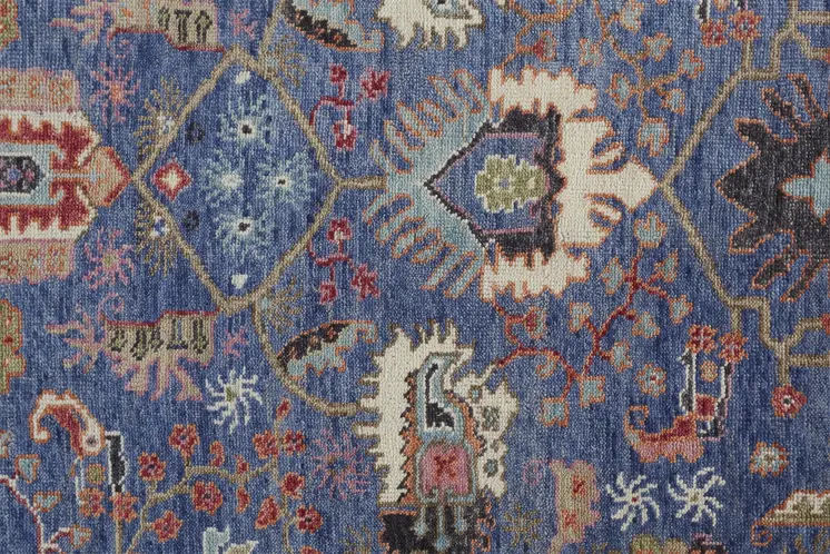 2' X 3' Blue and Beige Wool Floral Hand Knotted Area Rug